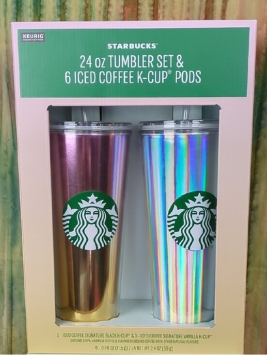 Starbucks Other - Starbucks 24 oz Tumbler Set & 6 Iced Coffee K-Cup Pods In Pink Tones
